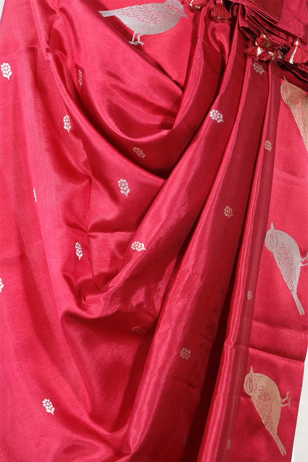 Maroon Banarasi Silk Dupatta with Zari Birds Motifs
