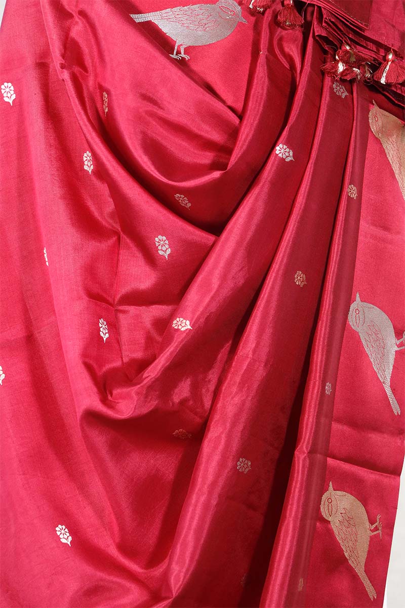 Maroon Banarasi Silk Dupatta with Zari Birds Motifs