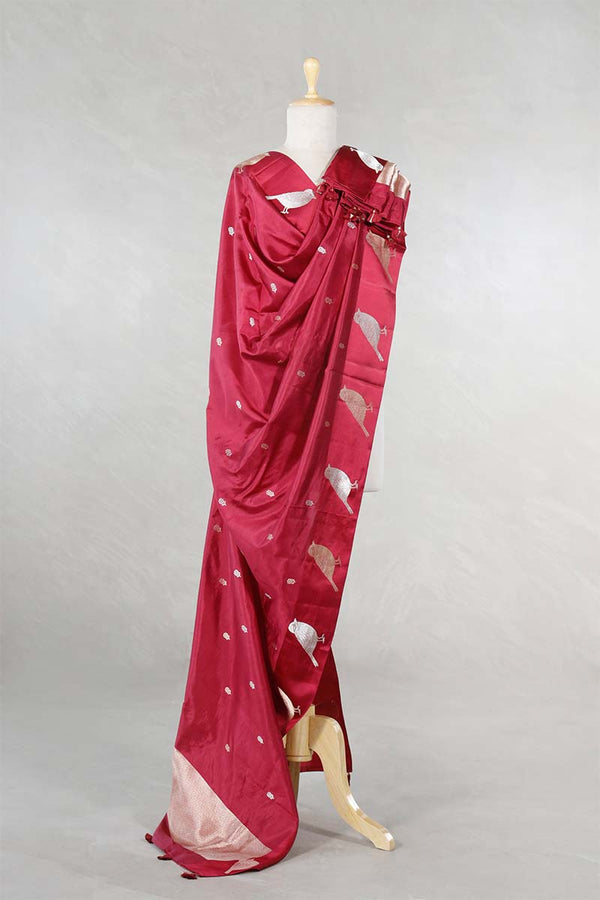 Maroon Banarasi Silk Dupatta with Zari Birds Motifs