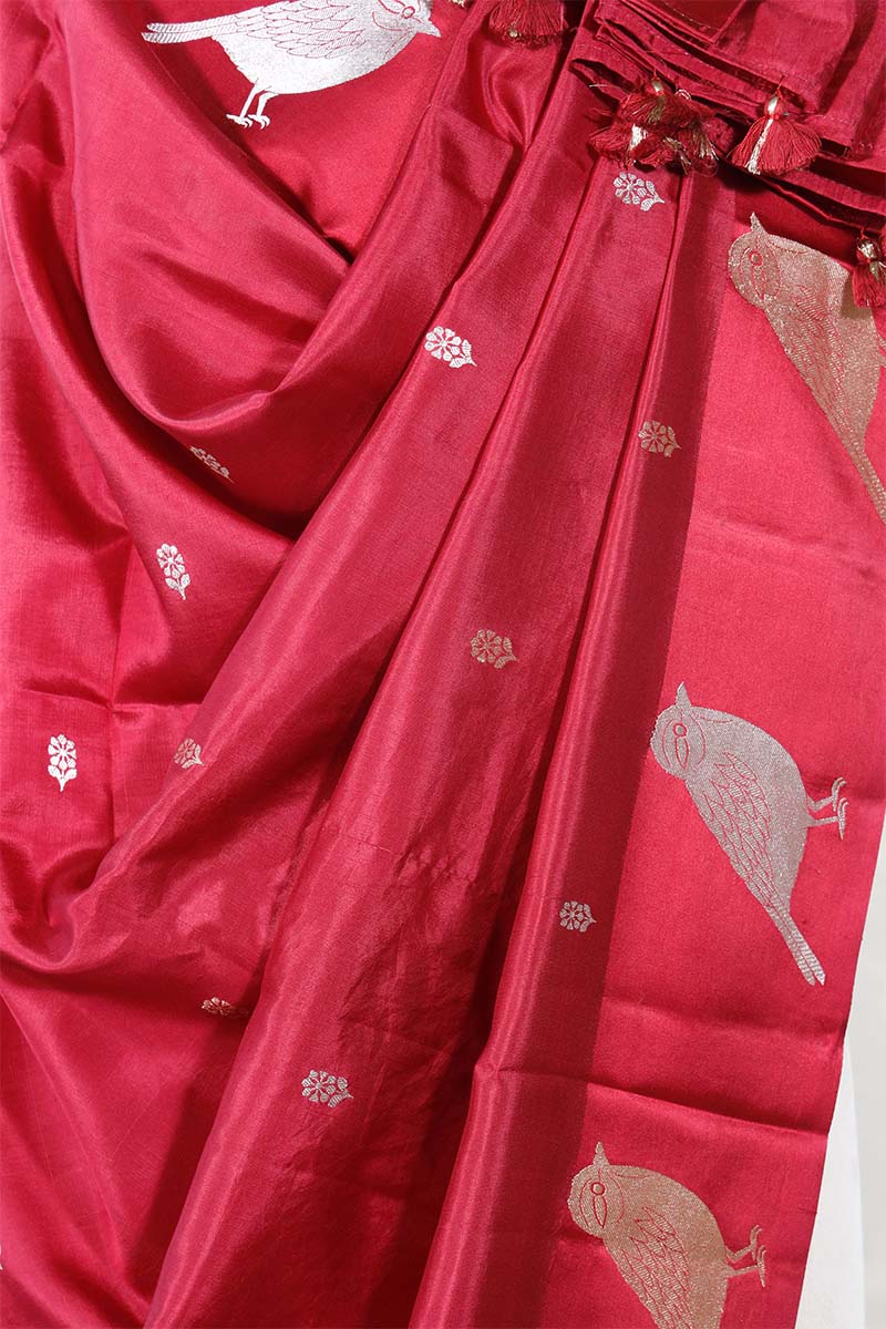 Maroon Banarasi Silk Dupatta with Zari Birds Motifs