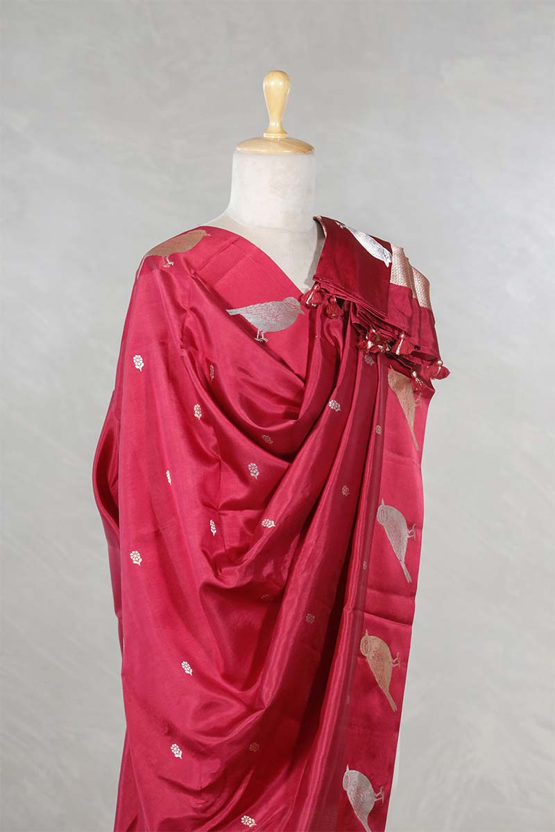 Maroon Banarasi Silk Dupatta with Zari Birds Motifs