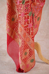 Red Georgette Bandhani Dupatta with Gharchola Pattern