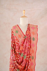 Red Georgette Bandhani Dupatta with Gharchola Pattern
