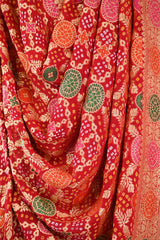 Red Georgette Bandhani Dupatta with Gharchola Pattern