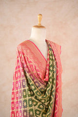 Pink and Green Shaded Georgette Bandhani Dupatta