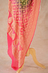 Pink and Green Shaded Georgette Bandhani Dupatta