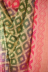 Pink and Green Shaded Georgette Bandhani Dupatta