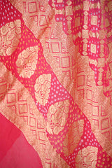 Pink and Green Shaded Georgette Bandhani Dupatta