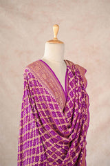 Magenta Georgette Bandhani Dupatta with Gold Zari Criss-Cross