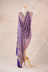 Purple Georgette Bandhani Dupatta with Gold Zari Criss-Cross