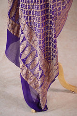Purple Georgette Bandhani Dupatta with Gold Zari Criss-Cross