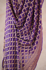 Purple Georgette Bandhani Dupatta with Gold Zari Criss-Cross