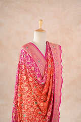 Orange and Pink Georgette Bandhani Silk Dupatta