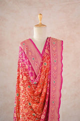 Orange and Pink Georgette Bandhani Silk Dupatta