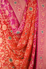 Orange and Pink Georgette Bandhani Silk Dupatta