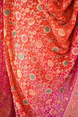 Orange and Pink Georgette Bandhani Silk Dupatta