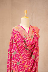 Pink Georgette Bandhani Dupatta with Gharchola Pattern