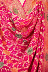 Pink Georgette Bandhani Dupatta with Gharchola Pattern
