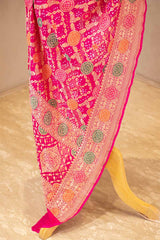 Pink Georgette Bandhani Dupatta with Gharchola Pattern