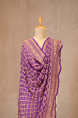 Magenta Georgette Bandhani Dupatta with Gold Zari Criss-Cross