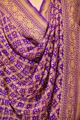 Magenta Georgette Bandhani Dupatta with Gold Zari Criss-Cross
