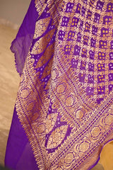 Magenta Georgette Bandhani Dupatta with Gold Zari Criss-Cross