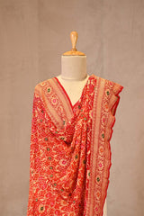 Orange Red Georgette Bandhani Dupatta with Zari Floral Jaal & Meenakari Detailing