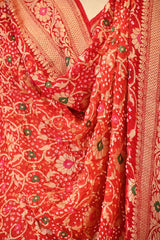 Orange Red Georgette Bandhani Dupatta with Zari Floral Jaal & Meenakari Detailing
