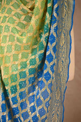 Shaded Blue and Green Georgette Bandhani Dupatta