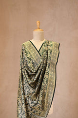 Bottle Green Banarasi Katan Silk Dupatta with Floral Pakshi Jaal