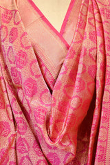 Pink Banarasi Silk Dupatta with Gold Zari Floral & Animal Motif Jaal