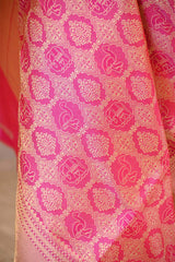 Pink Banarasi Silk Dupatta with Gold Zari Floral & Animal Motif Jaal