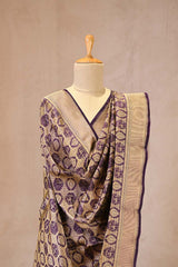 Wine Banarasi Silk Dupatta with Gold Zari Floral & Animal Motif Jaal