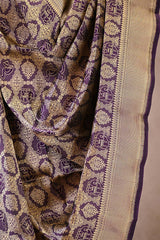 Wine Banarasi Silk Dupatta with Gold Zari Floral & Animal Motif Jaal