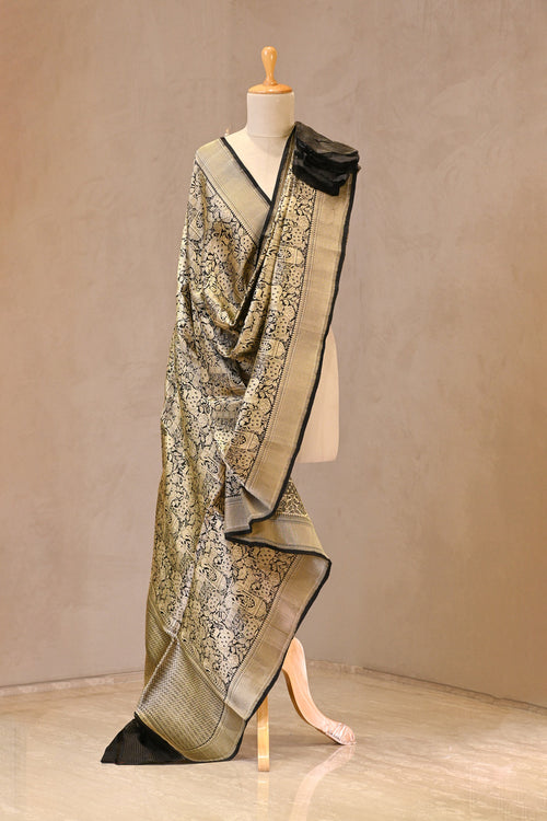 Black Katan Silk Dupatta with Pichwai Brocade Jaal