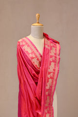 Pink Banarasi Katan Silk Dupatta with Pichwai Border