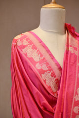 Pink Banarasi Katan Silk Dupatta with Pichwai Border