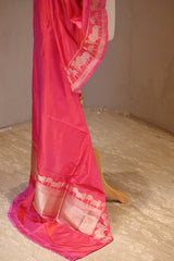 Pink Banarasi Katan Silk Dupatta with Pichwai Border