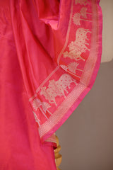Pink Banarasi Katan Silk Dupatta with Pichwai Border
