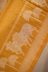Mustard Yellow Banarasi Katan Silk Dupatta with Pichwai Border