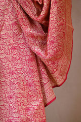 Pink Banarasi Katan Silk Dupatta with Pakshi Jaal