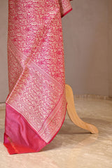 Pink Banarasi Katan Silk Dupatta with Pakshi Jaal