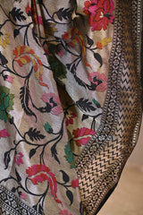 Black Katan Silk Dupatta with Paithani Floral Jaal