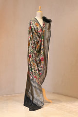 Black Katan Silk Dupatta with Paithani Floral Jaal