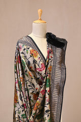 Black Katan Silk Dupatta with Paithani Floral Jaal