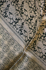 Green Banarasi Katan Silk Dupatta with Mayur & Floral Brocade