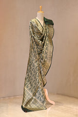 Green Banarasi Katan Silk Dupatta with Mayur & Floral Brocade