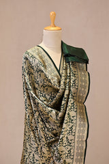 Green Banarasi Katan Silk Dupatta with Mayur & Floral Brocade