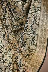 Green Banarasi Katan Silk Dupatta with Mayur & Floral Brocade