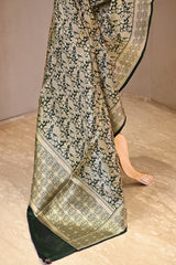 Green Banarasi Katan Silk Dupatta with Mayur & Floral Brocade